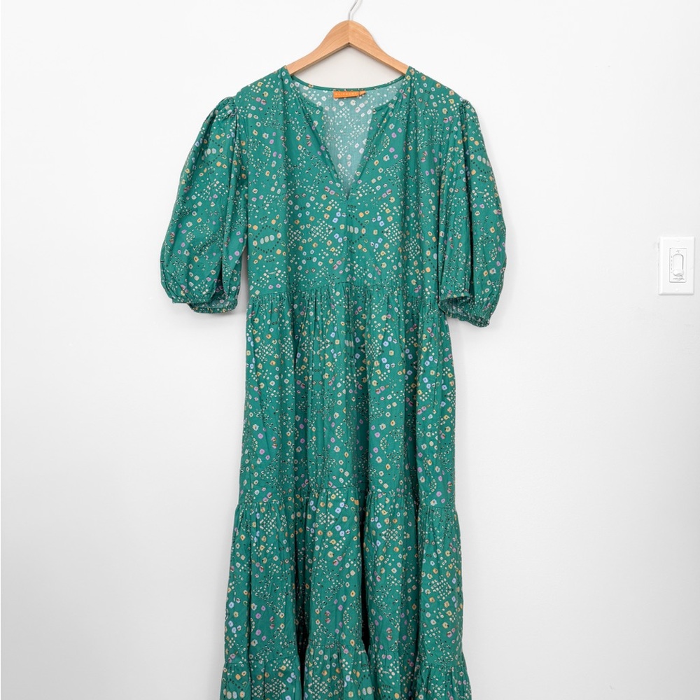 Oliphant Puff Sleeve Midi Dress Green
